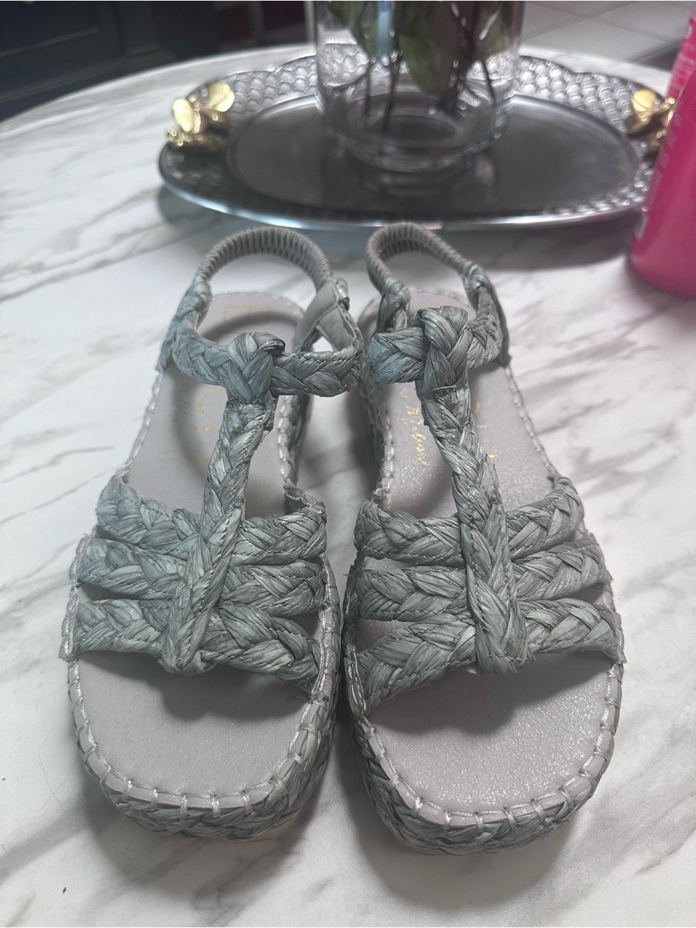 Braided Slingback Sandals in Light Gray